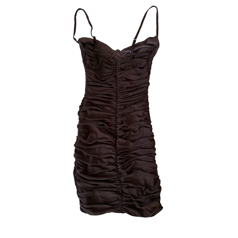 Bodycon V Neck Brown Mini Dress Sleeveless Party Cocktail Clubwear Womens Small - Picture 7 of 8